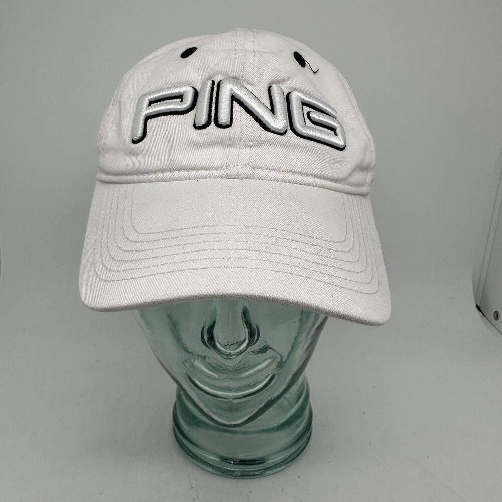 Ping Hat Cap Strap Back Mens One Size White Golf LS Logo Adjustable Baseball